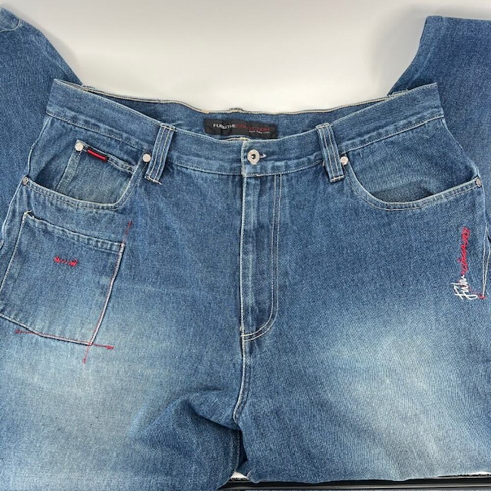VTG y2k FUBU The Collection Wide Leg Denim Jeans Mens 40 Baggy Grunge Streetwear